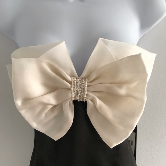 πHost Pickπ Strapless Bow Pearl Silk White Black Prom Dress Wedding Dress - Picture 2 of 16